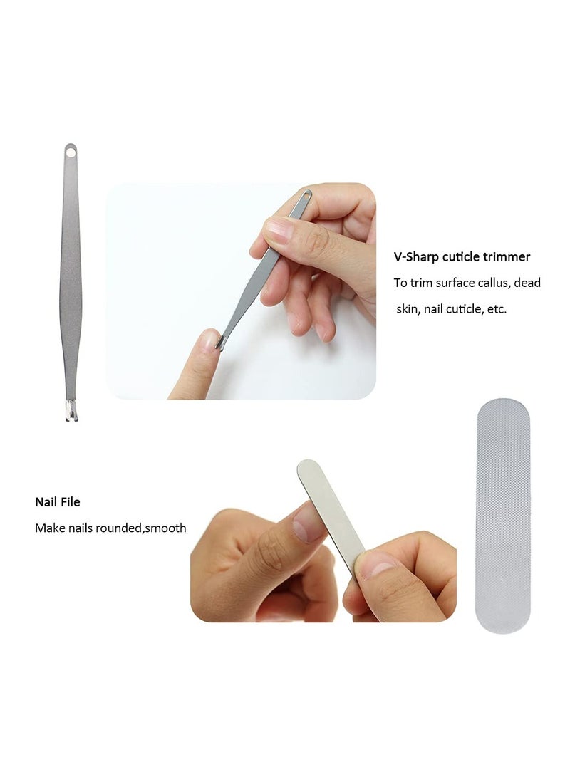 SYOSI Nail Clipper Set, Fingernail Clipper Set Stainless Steel Manicure Kit Nail File and Cuticle Pusher Eyebrow Clip and Ear Spoon Nail Care Set with Case for Manicure & Pedicure, Set of 5 (Silvery) - Image 4