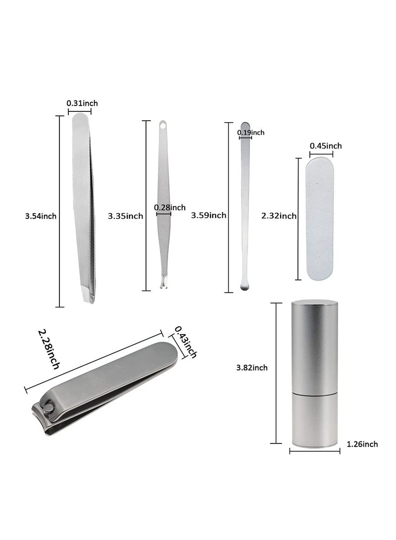 SYOSI Nail Clipper Set, Fingernail Clipper Set Stainless Steel Manicure Kit Nail File and Cuticle Pusher Eyebrow Clip and Ear Spoon Nail Care Set with Case for Manicure & Pedicure, Set of 5 (Silvery) - Image 5