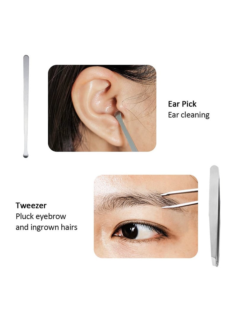 SYOSI Nail Clipper Set, Fingernail Clipper Set Stainless Steel Manicure Kit Nail File and Cuticle Pusher Eyebrow Clip and Ear Spoon Nail Care Set with Case for Manicure & Pedicure, Set of 5 (Silvery) - Image 3