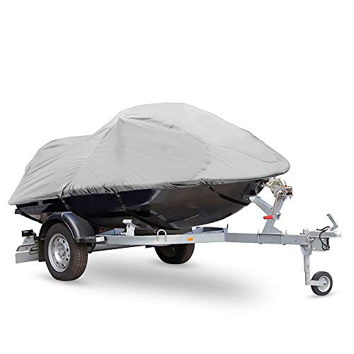 PYLE Boat Cover Boat Boat Covers Heavy Duty Marine Grade Storage Cover 127 to 138 Length Waterproof Fabric Elastic Cord Rear Air Vents Includes AntiMoisture Storage Bag Gray - Image 1