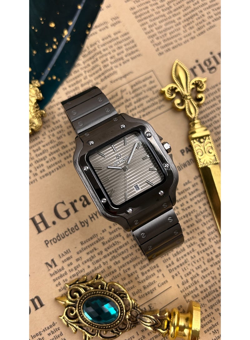 ديفوشي ساعة ديفوشي رجالية فاخرة – تصميم مربع  رمادي – مقاومة للماء مع ضمان سنتين - Image 2