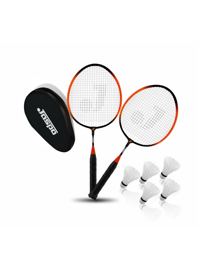 Jaspo Kidzy Steel Badminton Racket Set (Racquet Length-18 Inches) With 5Pc. Feather Shuttlecock (Orange)-Recommended For Kids Only - Image 1