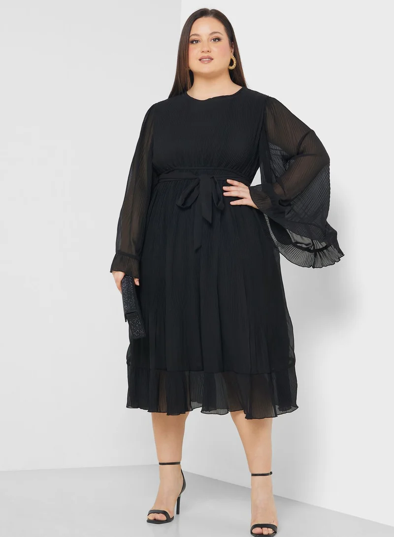 Ella Plus Flared Sleeve Pleated Dress