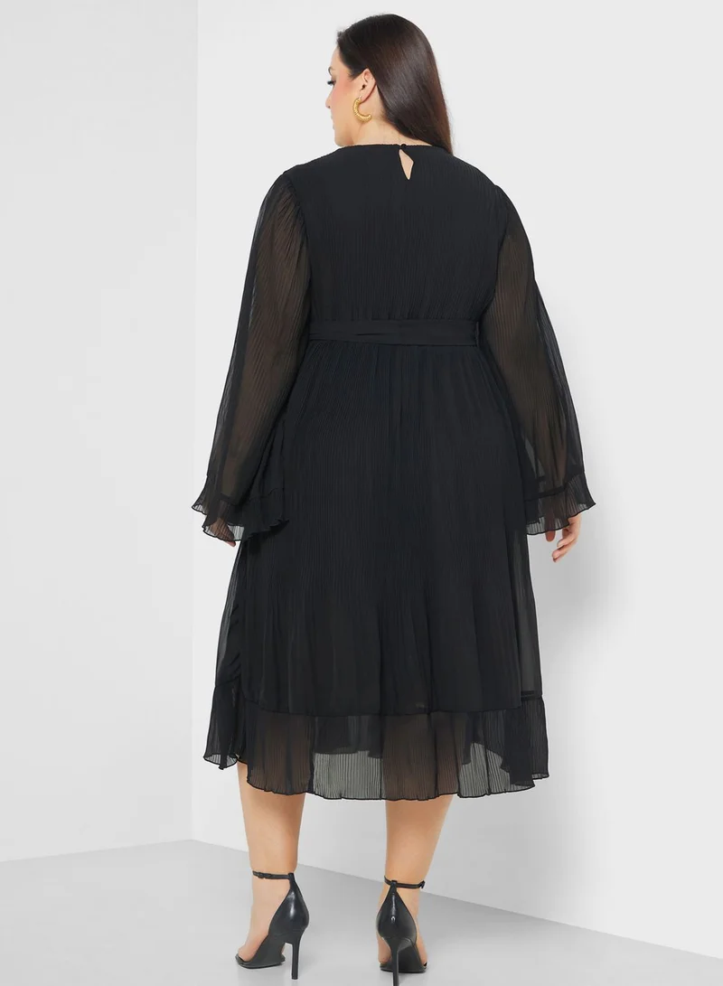Ella Plus Flared Sleeve Pleated Dress