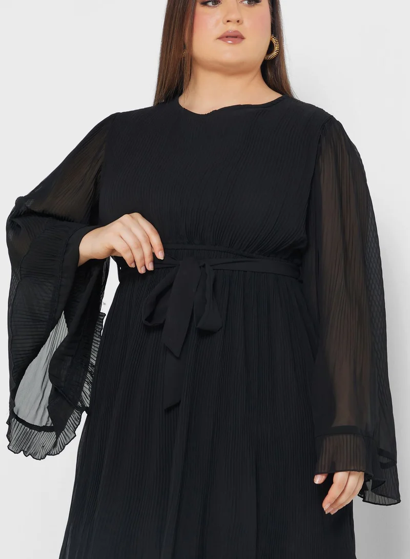 Ella Plus Flared Sleeve Pleated Dress