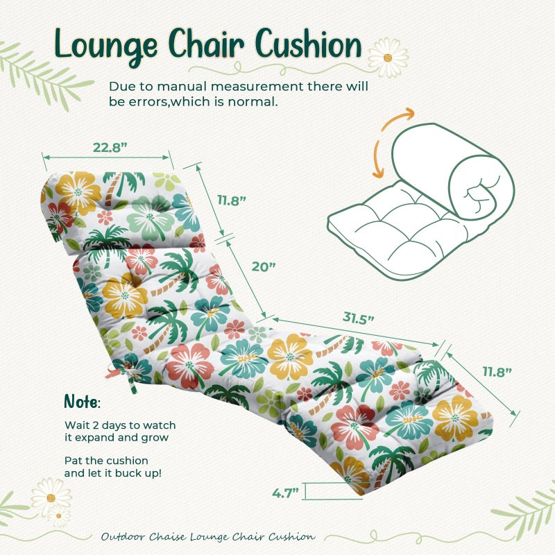 Uthem Outdoor Chaise Lounge Chair Cushion 75.1 x 22.8 x 4.7 Inches 100% Waterproof Replacement Cotton Patio Pool Lounge Chair Cushion for Outdoor Furniture with Ties, Green Coconut Tree - Image 2