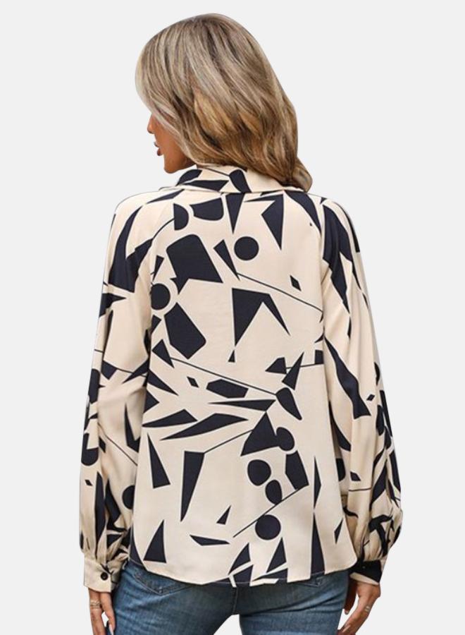 YUNIQEE Pink Geometric Print Shirt Collar Top - Image 3