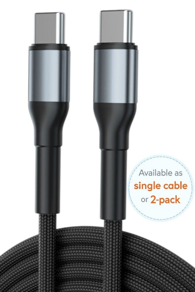 دائرة خضراء [عبوة واحدة أو عبوتين] كابل مضفر من USB-C إلى USB-C بطول 2 متر، شحن سريع PD بقوة 60 وات، متوافق مع iPhone 15/16 Pro Max، iPad Mini 7، MacBook Pro، Galaxy S25/S24/S23 Ultra، Huawei P70، والمزيد - Image 1