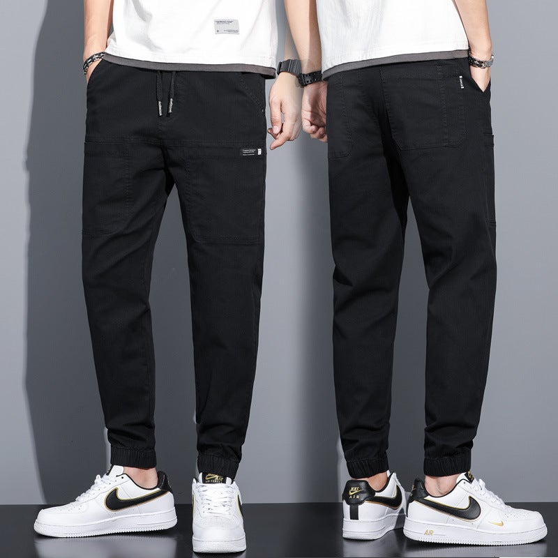Tiktok Six-Pocket Imitation Denim Handmade Waist Tie-Leg Haren Pants 2022 Stretch Casual Trousers - Image 4