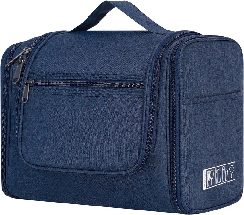 WANDF Cost effective global grade quality WANDF Large Hanging Toiletry Bag Travel Cosmetic Makeup Organizer Water-Resistant Shower Bathroom Bag for Women and Men (Navy Blue) Global flexible assemble picks - Image 1