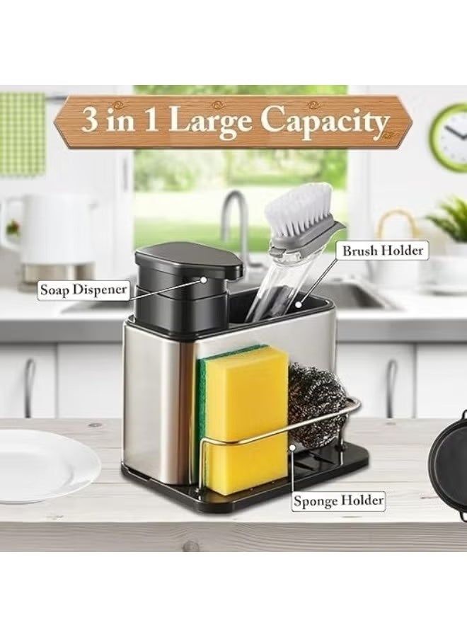 منظم حوض المطبخ 3 في 1 مع موزع صابون الأطباق وحامل الإسفنج - Image 2