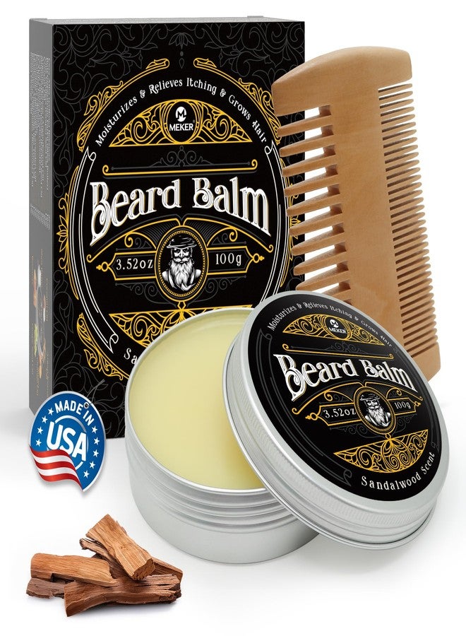 MEKER Beard Balm, Beard Softening Leave-in Balm with Brush, All-Natural Anti-Itch, Organic Beard Conditioner for Softening, Stops Itch, Grows, 3.52 OZ - Image 1