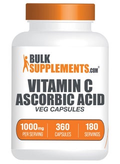 BulkSupplements BulkSupplements.com Ascorbic Acid Capsules - Ascorbic Acid Vitamin C 1000mg, Vitamin C Supplement - for Immune Support Gluten Free, 2 Capsules per Serving, 360 Veg Capsules (Pack of 1) 