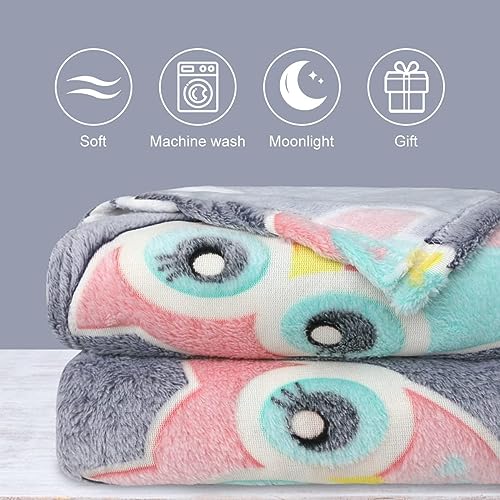 BLiSS HUES Glow in The Dark Blanket Gifts for Toddler Kids Teen Girls| 80 x 70 inch/ 200cm x 180cm |Bedroom Décor, Lightweight Throw Blankets|Soft Cozy Fluffy Luminous Throw Blanket - Grey owl - Image 4