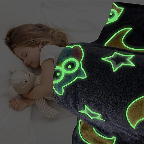 BLiSS HUES Glow in The Dark Blanket Gifts for Toddler Kids Teen Girls| 80 x 70 inch/ 200cm x 180cm |Bedroom Décor, Lightweight Throw Blankets|Soft Cozy Fluffy Luminous Throw Blanket - Grey owl - Image 2