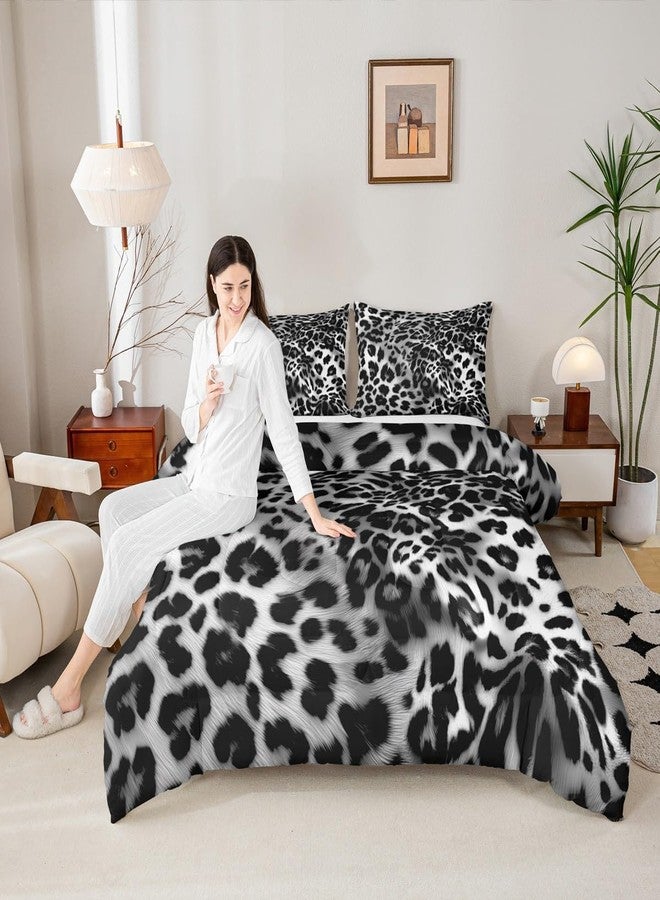 Man Fei Manfei Cheetah Comforter Set Full Size Black and White Bedding Set 3pcs for Kids Teens Room Decor,Animal Leopard Quilt Set Luxury Soft Breathable Duvet Insert with 2 Pillowcases - Image 1