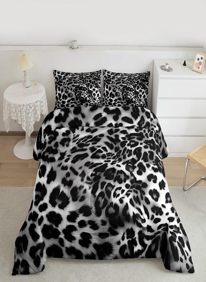 Man Fei Manfei Cheetah Comforter Set Full Size Black and White Bedding Set 3pcs for Kids Teens Room Decor,Animal Leopard Quilt Set Luxury Soft Breathable Duvet Insert with 2 Pillowcases - Image 4