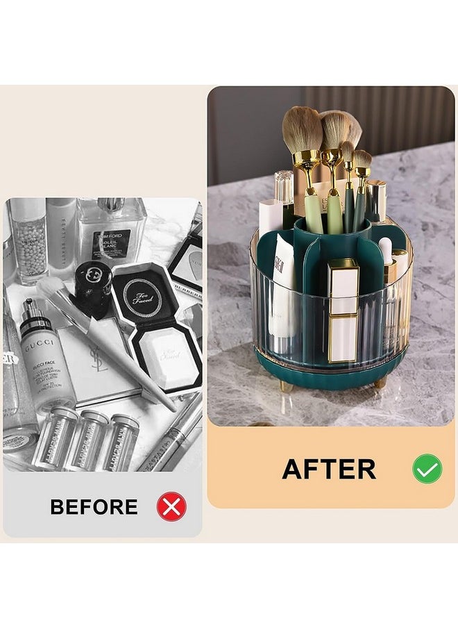 STAR WORK - Makeup Brush Holder With Lid,360° Rotating Makeup Organizer,7-Slot Makeup Brushes Cup,For Vanity Decor,Paint Brush Holder?Make Up Brush Holder Organizer, Brush Organizer.(Green),Cosmetics - Image 1