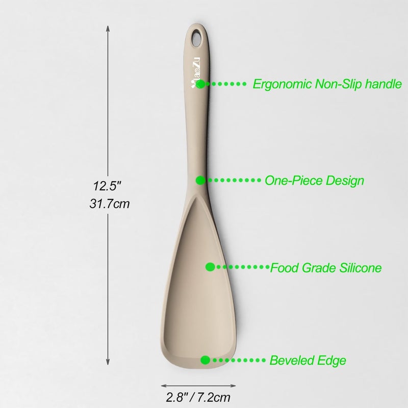 XiaoZu Silicone Spatula Spoon, Great for Both Cooking and Serving Durable BPA-Free Matte Black Silicone, Seamless Design, Safe for Nonstick Cooking Surfaces, 2-Pcs, Khaki - Image 2