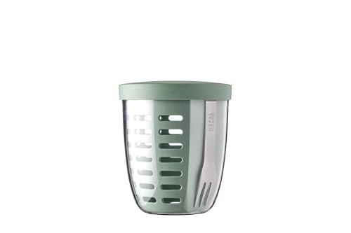 Mepal Fruit Veggie Pot Ellipse Fruit Container Ideal For Fruit and Vegetables On The Go Fruit Box With Fork Colander 600 ml Nordic Sage - Image 1