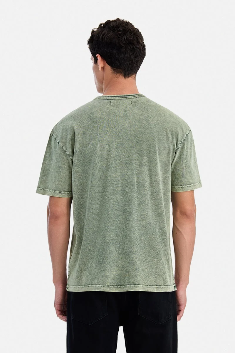 SNITCH Olive Olive Textured Half Sleeve Oversized Casual T-Shirt for Men | Best Price UAE