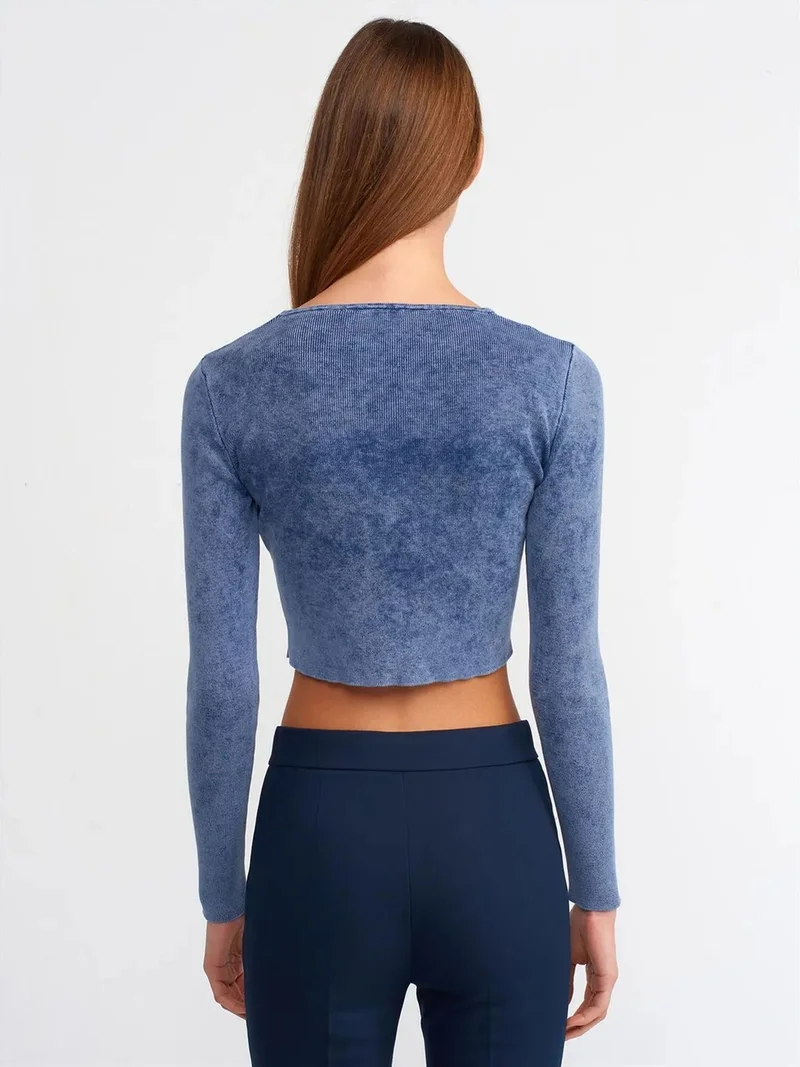 ديلفين Dilvin Women's Ribbed Crop Crew Neck Sweater