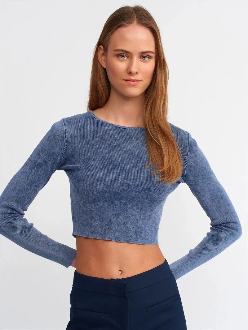 ديلفين Dilvin Women's Ribbed Crop Crew Neck Sweater