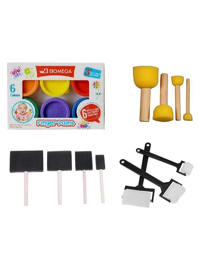 ArtBee ArtBee 6 Color Kids Finger Paint Washable Non-Toxic Finger-paint Art with Sponge Brushes (3)  - Image 1