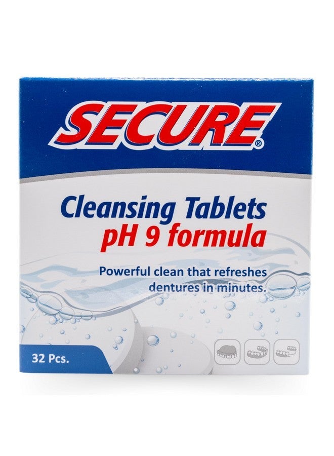 Secure Daily Cleansing Tablets - pH 9 Formula Thoroughly Cleans Dentures - FSA & HSA Approved - Removes Odors, Stains & Germs - For Dentures, Nightguards, Retainers & Partials - 32 Tablets (1 Pack) - Image 1