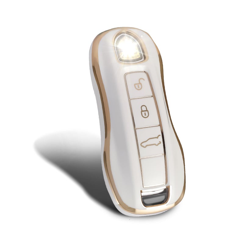 WORCAS Smart Key Fob Case Protective Cover Compatible with Porsche 911 Cayenne Panamera TAYCAN 3 Button Keyless Entry Remote Control Accessories White