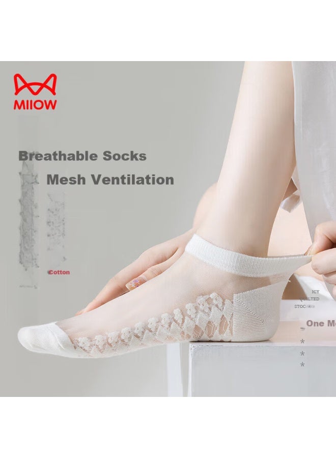 MIIOW 5 Pairs Women's Socks Women's Boat Socks Women's Summer Thin Glass Silk Socks Women's Short Socks Transparent Fresh Cotton Socks Women - Image 3