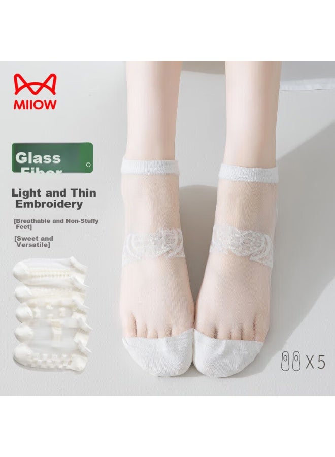 MIIOW 5 Pairs Women's Socks Women's Boat Socks Women's Summer Thin Glass Silk Socks Women's Short Socks Transparent Fresh Cotton Socks Women - Image 5