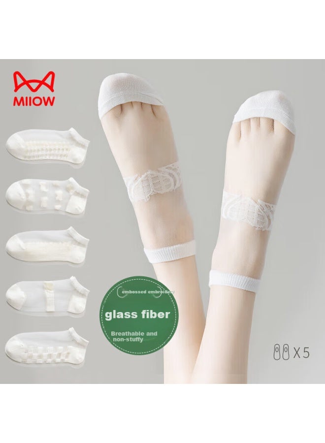 MIIOW 5 Pairs Women's Socks Women's Boat Socks Women's Summer Thin Glass Silk Socks Women's Short Socks Transparent Fresh Cotton Socks Women - Image 2