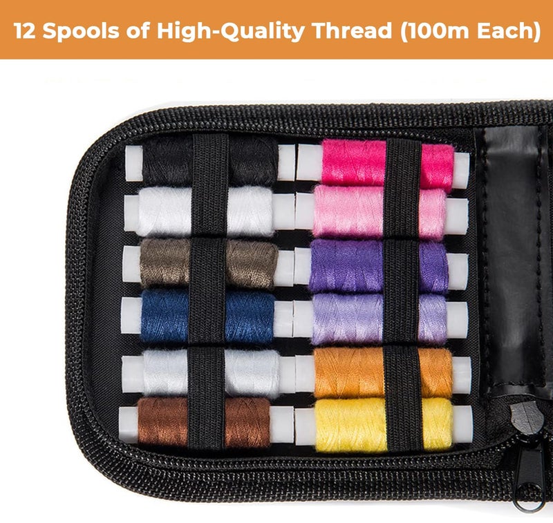 PANCA 76 Sewing Kit, Portable Sewing kit Box Sewing Supplies Accessories with 12 Pcs Thread Spools, Scissors, Thread Needles,Tape Measure for DIY, Adults,Beginners,Emergency,Travel,Home - Image 2