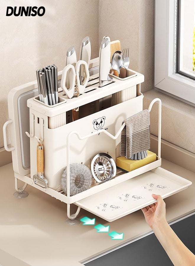 DUNISO Universal Knife Block Holder,Multi-functional Cutting Board Storage Organizing Rack,Kitchen Utensils and Pot Lid Rack,Cutlery Rack For Counter - Image 1
