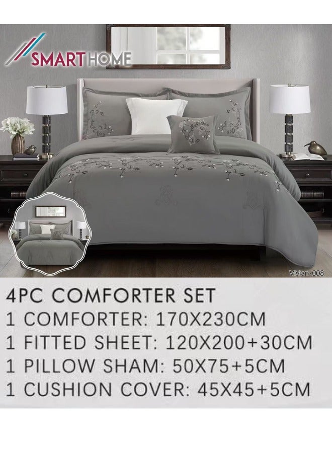 SMART HOME Embroidered quilt set for one person, double-sided quilt, 4-piece bedspread, 4-piece filling quilt, 100% microfiber quilt size 170X230cm - Image 1
