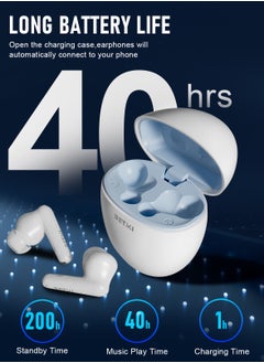 BETMI BETMI - True Wireless Earbuds - In-Ear Bluetooth5.4 Headphones, IPX5 Waterproof TWS With Dual Mic For Sport, Light-Weight Earphones For Android iOS/iPhone - White-Blue  - Image 3