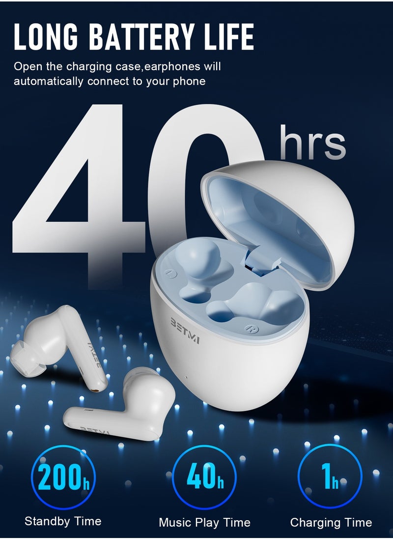 BETMI - BETMI - True Wireless Earbuds - In-Ear Bluetooth5.4 Headphones, IPX5 Waterproof TWS With Dual Mic For Sport, Light-Weight Earphones For Android iOS/iPhone - White-Blue - Image 1