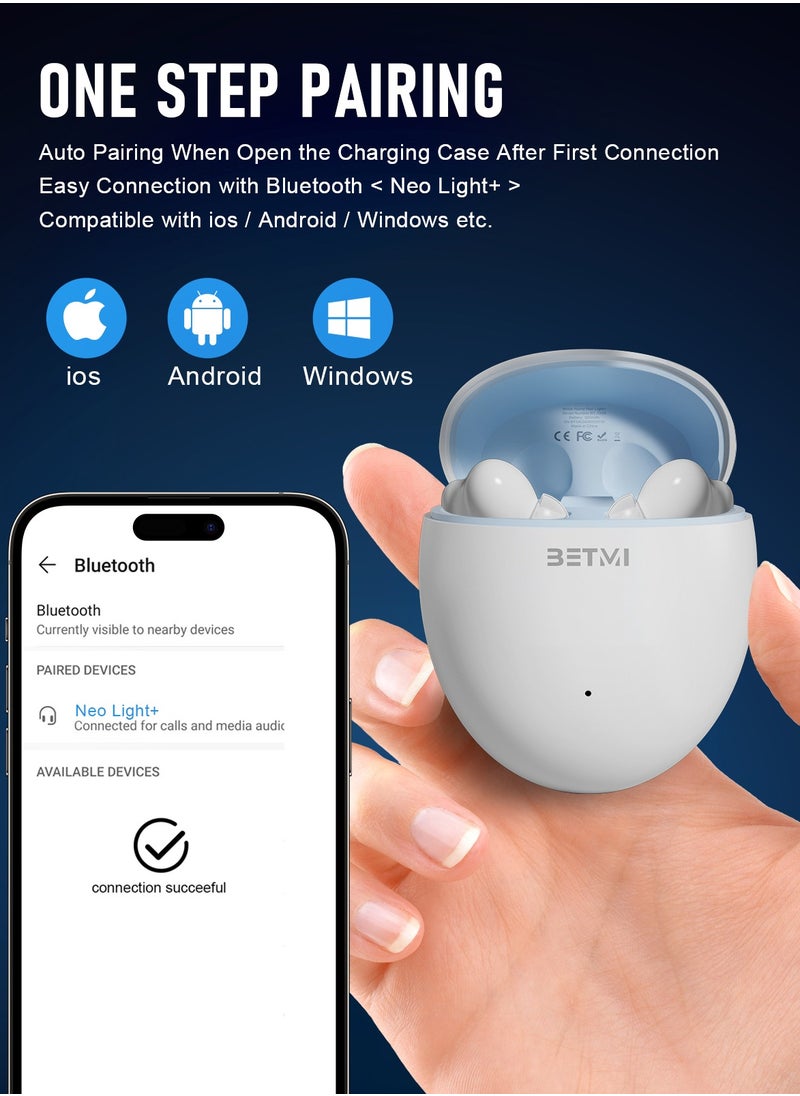 BETMI - BETMI - True Wireless Earbuds - In-Ear Bluetooth5.4 Headphones, IPX5 Waterproof TWS With Dual Mic For Sport, Light-Weight Earphones For Android iOS/iPhone - White-Blue - Image 1