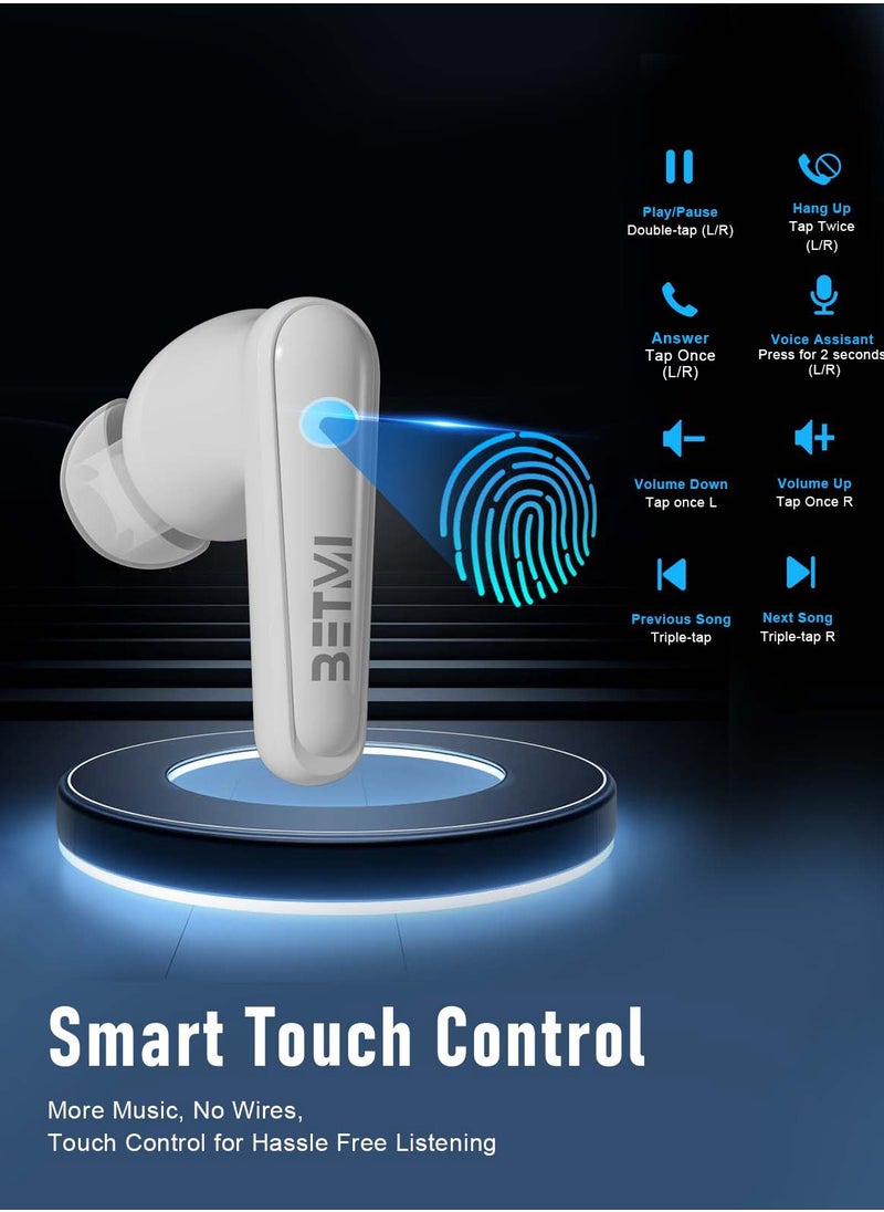 BETMI - BETMI - True Wireless Earbuds - In-Ear Bluetooth5.4 Headphones, IPX5 Waterproof TWS With Dual Mic For Sport, Light-Weight Earphones For Android iOS/iPhone - White-Blue - Image 1