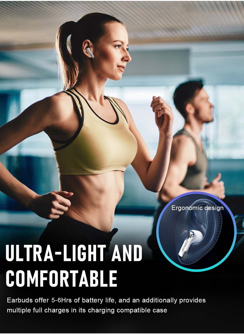 BETMI - BETMI - True Wireless Earbuds - In-Ear Bluetooth5.4 Headphones, IPX5 Waterproof TWS With Dual Mic For Sport, Light-Weight Earphones For Android iOS/iPhone - White-Blue - Image 1