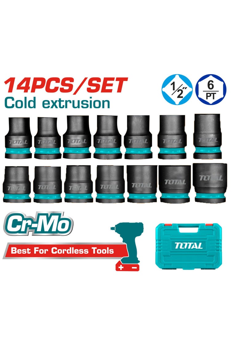 TOTAL Super Total 14-Piece 1/2" Drive Impact Socket Set - Durable Cr-Mo Steel, Heat Treated, for Auto Repair & Maintenance  - Image 1