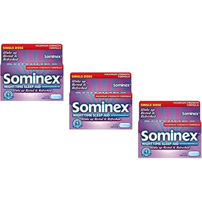 Sominex Nighttime Sleep-Aid Caplets, Maximum Strength, 16 ea (Pack of 3) - Image 1