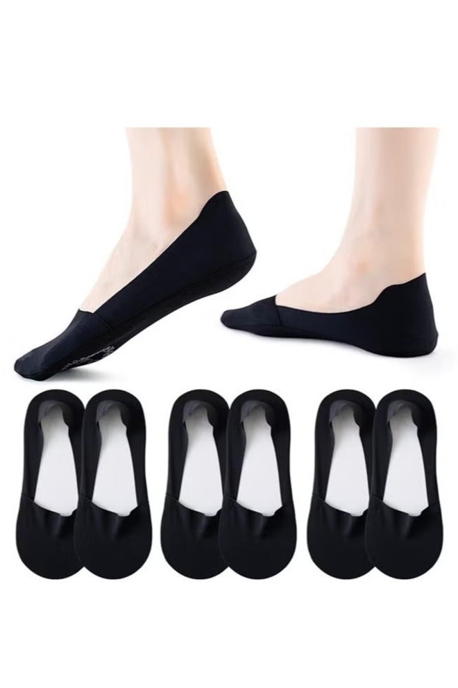 3 أزواج من الجوارب النسائية غير الظاهرة ذات القطع المنخفض للغاية والجوارب ذات الملمس الجليدي والجوارب الرقيقة غير المرئية والمخفية (أسود) - Image 1