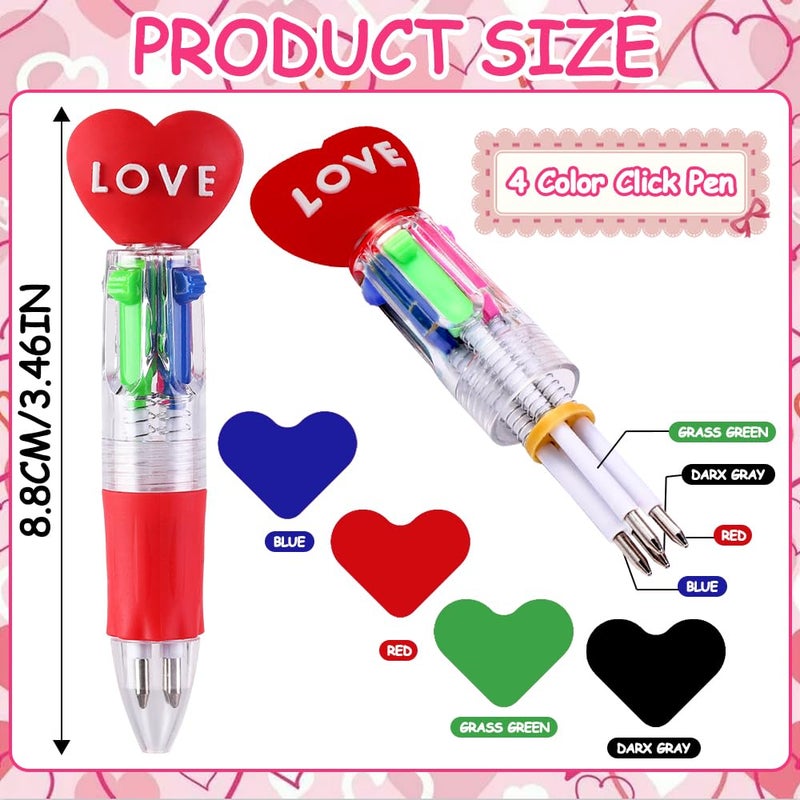 Vellibring 30 Pack Valentines Fun Pens with Cards 0.7mm Cute Animal Multicolor Ballpoint Pens Retractable 4 Colors in One Valentines Stationery Party Favors School Supplies Students Rewards - Image 2