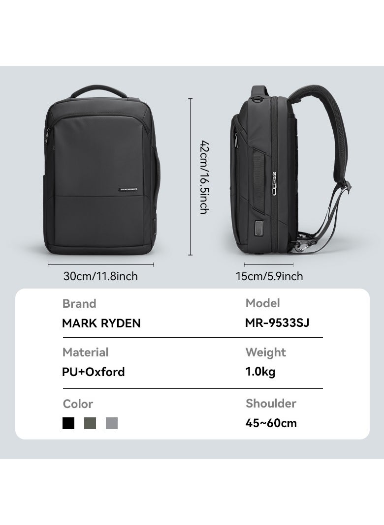 MARK RYDEN - Markryden 9533 Slim 15.6 inch Laptop Backpack 3in1 with USB Charging Port Water-Resistant - Image 1