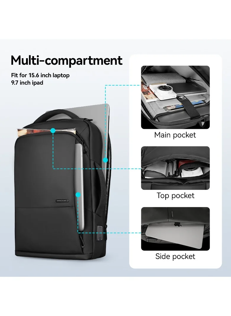 MARK RYDEN Markryden 9533 Slim 15.6 inch Laptop Backpack 3in1 with USB Charging Port Water-Resistant