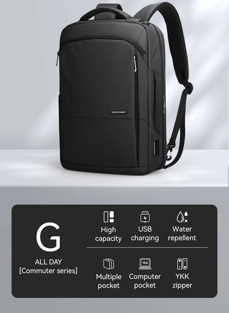MARK RYDEN Markryden 9533 Slim 15.6 inch Laptop Backpack 3in1 with USB Charging Port Water-Resistant