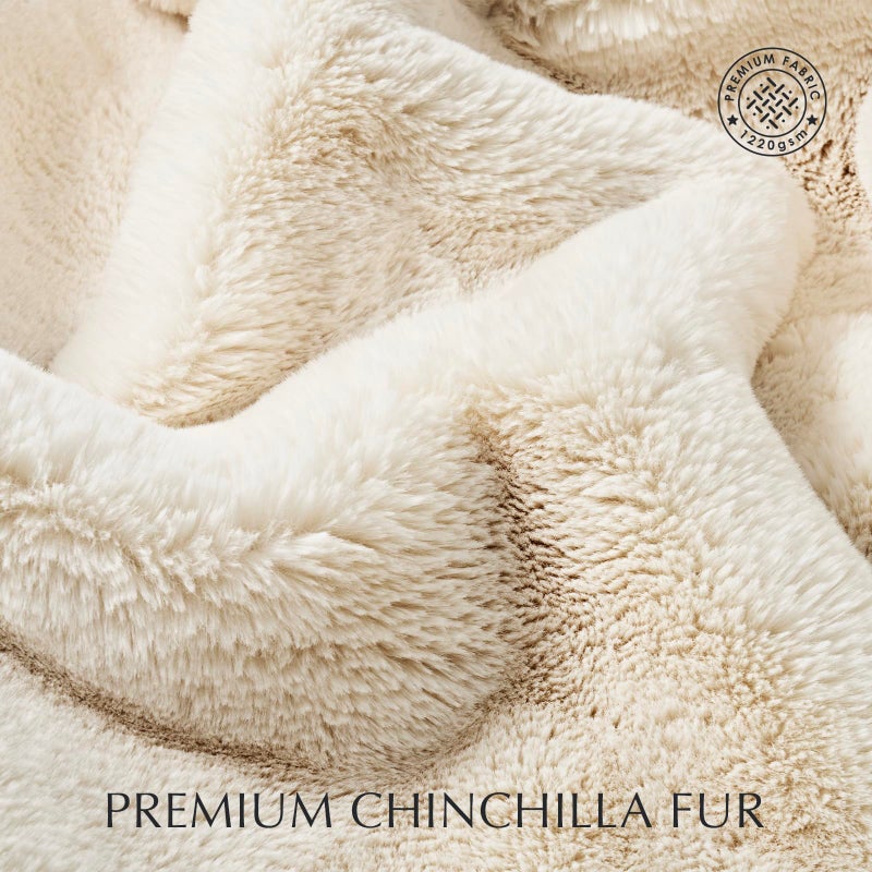 EVERGRACEHOME Luxury Soft Faux Chinchilla Fur Throw Blanket for Couch, Warm Thick Heavy Winter Throw Blanket 1220GSM for Bed, Fluffy Cozy Mink Blanket with Reversible Velvet, Arctic White, 50"x60" - Image 3