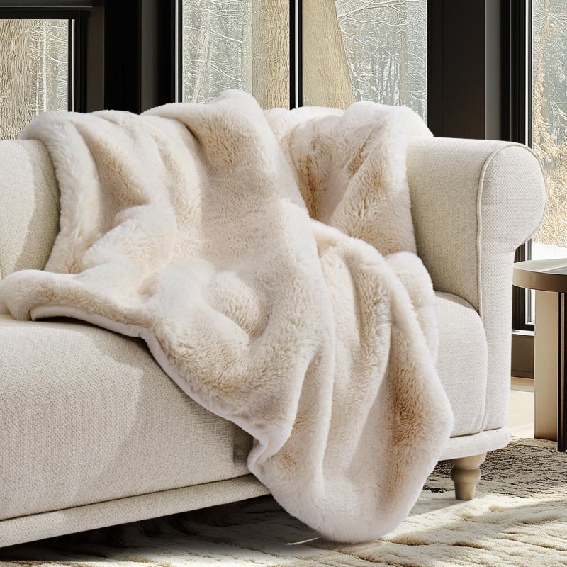EVERGRACEHOME Luxury Soft Faux Chinchilla Fur Throw Blanket for Couch, Warm Thick Heavy Winter Throw Blanket 1220GSM for Bed, Fluffy Cozy Mink Blanket with Reversible Velvet, Arctic White, 50"x60" - Image 1